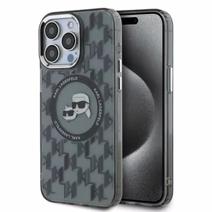 Karl Lagerfeld IML Monogram Karl & Choupette Head MagSafe iPhone 15 Pro Ümbris - must