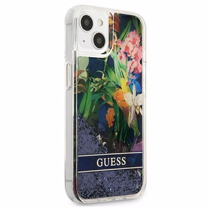 Guess GUHCP13SLFLSB iPhone 13 mini 5.4" синий/синий жёсткий чехол Flower Liquid Glitter