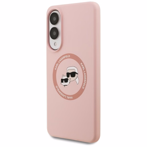 Karl Lagerfeld Silicone Nauble Heads And Circle MagSafe Ümbris jaoks Samsung Galaxy S25 Edge - Roosa
