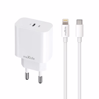 Maxlife MXTC-06-20C PD QC laadija 1x USB-C 20W valge + USB-C - Lightning kaabel 20W