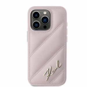 Karl Lagerfeld Diagonal Quilted Script ümbris jaoks iPhone 15 Pro - roosa