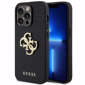 Guess Leather Perforated 4G Glitter Logo Ümbris jaoks iPhone 15 Pro - must