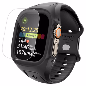 Spigen Liquid Air Pro rihmaga ümbris ja 9H karastatud klaas Apple Watch Ultra 49 mm jaoks, mustad