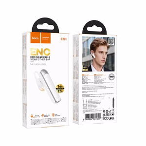 Hoco E201 juhtmevaba mono-peakomplekt, ENC, Bluetooth 6.0, 130 mAh, valge