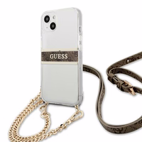 Guess GUHCP13SKC4GBGO iPhone 13 mini 5.4" läbipaistev kõvakott 4G pruun rihm kuldne kett