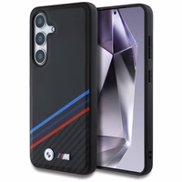 Original Ümbris BMW Leather Tricolor Crossing Stripes MagSafe jaoks Samsung Galaxy S25 must
