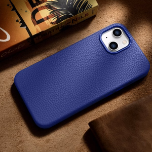 iCarer Litchi Premium nahkkott iPhone 14 Magnetic Leather Case MagSafe tumesinine (WMI14220709-DB)