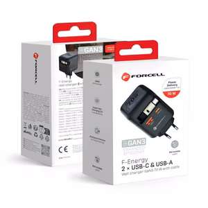 Phone laadija Forcell F-Energy GaN USB C + USB A + retractable kaabel USB C PD QC4.0 3A 70W VT-R7 hall