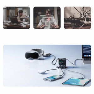 Joyroom Podix JR-TRD01 GaN 140W Desktop Laadija with 5 Ports and Dual Retractable Cables - Hall