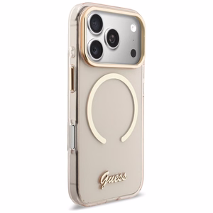 Guess IML Script Metal MagSafe Ümbris for iPhone 17 Pro Max - roosa
