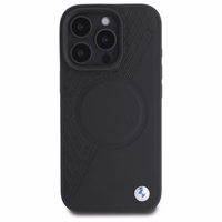 BMW Sign Leather Half Textured And Circle MagSafe ümbris jaoks iPhone 16 Pro Max - must
