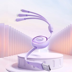 Joyroom Colorful Series S-A40 выдвижной кабель 3 в 1 USB-A - USB-C Lightning Micro USB 1м - фиолетовый