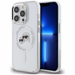 Karl Lagerfeld IML Metal Karl & Choupette Head MagSafe iPhone 14 Pro Ümbris - valge