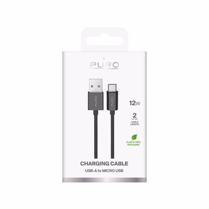 Puro 12W TPE USB-A - microUSB 2m Kaabel - must