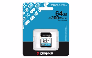 Kingston memory card 64GB SDXC Canvas Go Plus Gen4 200MB/s C10 UHS-I U3 V30