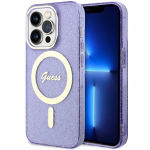 Guess GUHMP14XHCMCGU iPhone 14 Pro Max 6.7" lilla/lilla hardcase Glitter kuldne MagSafe