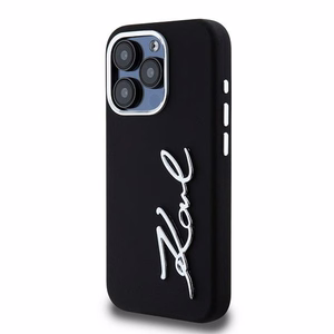 Karl Lagerfeld Silicone Metal Script Logo iPhone 15 Pro Max Ümbris - Must