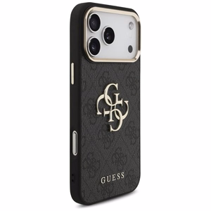 Guess PU Leather 4G Metal Logo Gold Frame ümbris Apple iPhone 18 Pro Max telefonile, must