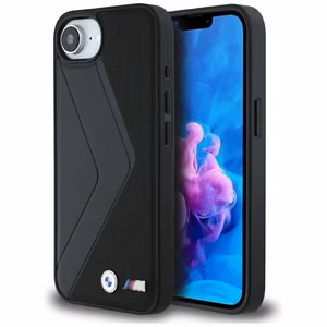 BMW Oversized Stripes MagSafe ümbris jaoks iPhone 16e - must