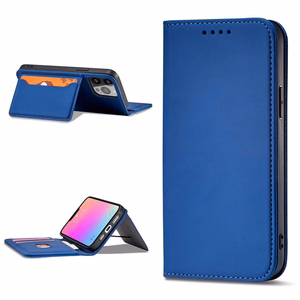 Magnetkaardi ümbris iPhone 14 Plus flip cover rahakoti statiiv sinine