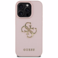 Guess Grained Big 4G Logo Small Classic Logo Ümbris jaoks iPhone 16 Pro - roosa