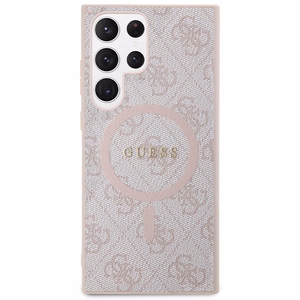 Guess 4G Collection Кожаный металлический чехол с логотипом MagSafe для Samsung Galaxy S24 Ultra - Розовый