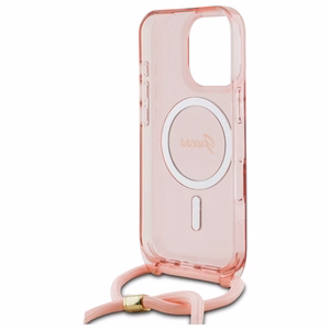 Guess Crossbody Cord Script MagSafe Ümbris jaoks iPhone 16 Pro Max - roosa