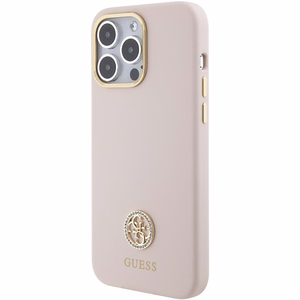 Guess Silicone Logo Strass 4G чехол для iPhone 15 Pro Max - розовый