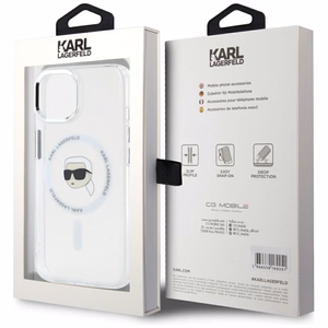 Karl Lagerfeld IML Metal Karl Head MagSafe Ümbris jaoks iPhone 15 Plus valge
