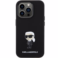 Karl Lagerfeld Silicone Ikonik Metal Pin ümbris jaoks iPhone 15 Pro - must