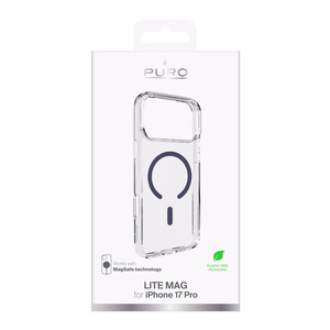 Puro Lite Mag TPU+PC Ümbris Compatible with MagSafe jaoks iPhone 17 Pro - Läbipaistev with Sinine Ring