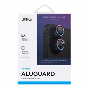 Uniq Optix Алюминиевая защита объектива камеры с аппликатором для iPhone 16 / iPhone 16 Plus - радужная