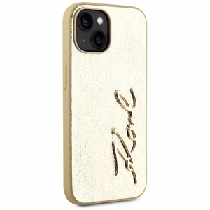 Karl Lagerfeld Wrinkled Metal Signature iPhone 15 Ümbris - Kuldne