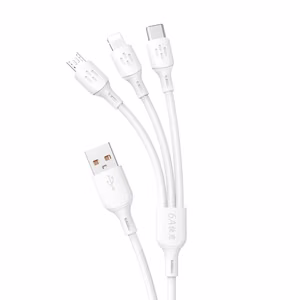 Dudao 3-in-1 USB-A – USB-C / micro USB / Lightning kaabel 6A, 1,2 m, valge