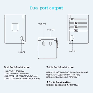 Laadija - Unitek 65W universaalne reisiadapter (P1122ABK01) | 1xUSB-A 3xUSB-C 1xAC