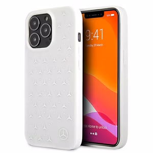 Mercedes hõbedaste tähtede mustriga ümbris iPhone 13 Pro Max'ile - valge