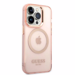 Guess GUHMP14LHTCMP iPhone 14 Pro 6.1" roosa/roosa hard ümbris kuldne Outline Translucent MagSafe