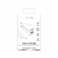Puro PROLITE 20W USB-A / USB-C wall laadija + USB-C - USB-C kaabel 1.2m - valge