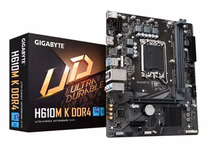 GIGABYTE H610M K DDR4 emaplaat - toetab Intel Core 14th Gen protsessoreid, 3+1+1 faasiline hübriidtoide, kuni 3200MHz DDR4, 1xPCIe 3.0 M.2, GbE LAN, USB 3.2 Gen 1