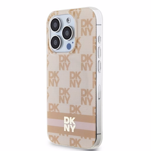 DKNY IML Checkered Mono Pattern & Printed Stripes MagSafe ümbris jaoks iPhone 15 Pro Max - roosa