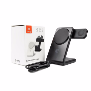 Crong MagSpot Pivot Stand kolm-ühes juhtmevaba laadija iPhone'ile, Apple Watchile ja AirPodsidele, MagSafe'iga ühilduv, must