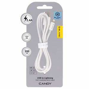 Blavec Kaabel Candy braided - USB to Lightning - 2,4A 2 metres Apple CarPlay (CCA-UL24W20) valge