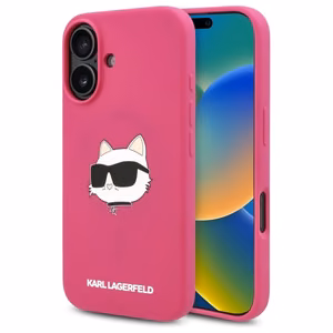 Karl Lagerfeld Silicone Choupette Head Print MagSafe iPhone 16 Ümbris - Fuchsia