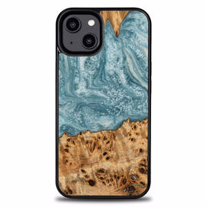 Wood and resin ümbris jaoks iPhone 15 Plus Bewood Unique Uranus - sinine and valge