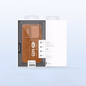 Nillkin Qin nahast Pro Case ümbris Samsung Galaxy S22+ (S22 Plus) kaamera kaitsja Holster Cover Flip Case Brown