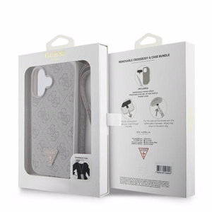 Guess Leather Metal Logo Strass Crossbody Ümbris jaoks iPhone 16 - roosa