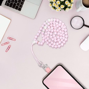 CRYSTAL DIAMOND Phone lanyard, Phone pendant / cord length 74cm (37cm in the loop) / on neck - lite roosa