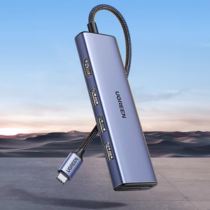 Ugreen CM511 20956A 6in1 jaotur USB-C - HDMI / 3x USB-A 3.0 / SD/TF kaardilugeja - hall