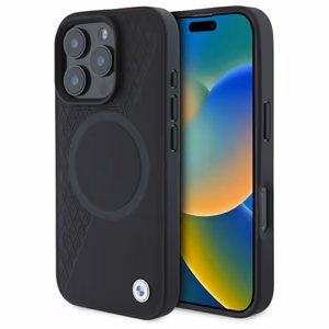 BMW Sign Leather Half Textured And Circle MagSafe ümbris jaoks iPhone 16 Pro Max - must