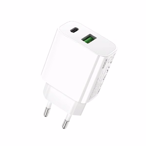 Rock Wall laadija T43  - USB + Type C - QC 3.0 PD 20W 3A valge